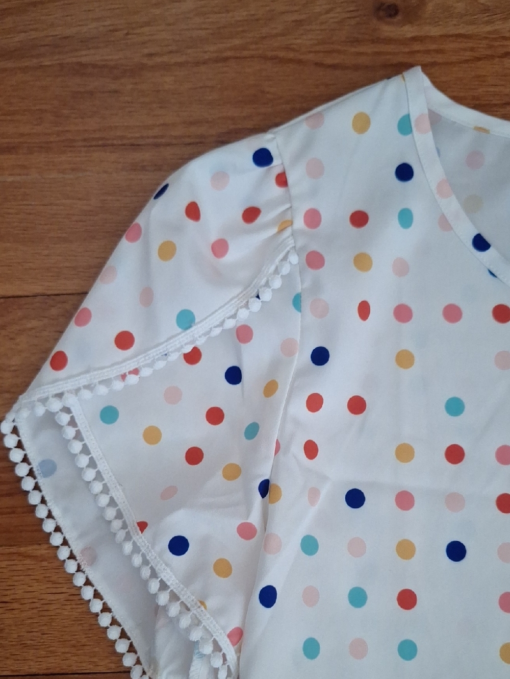 White Polka Dot Short Puff Sleeve Blouse Short Puff Sleeve Shirt Womens - Picture 2 of 8